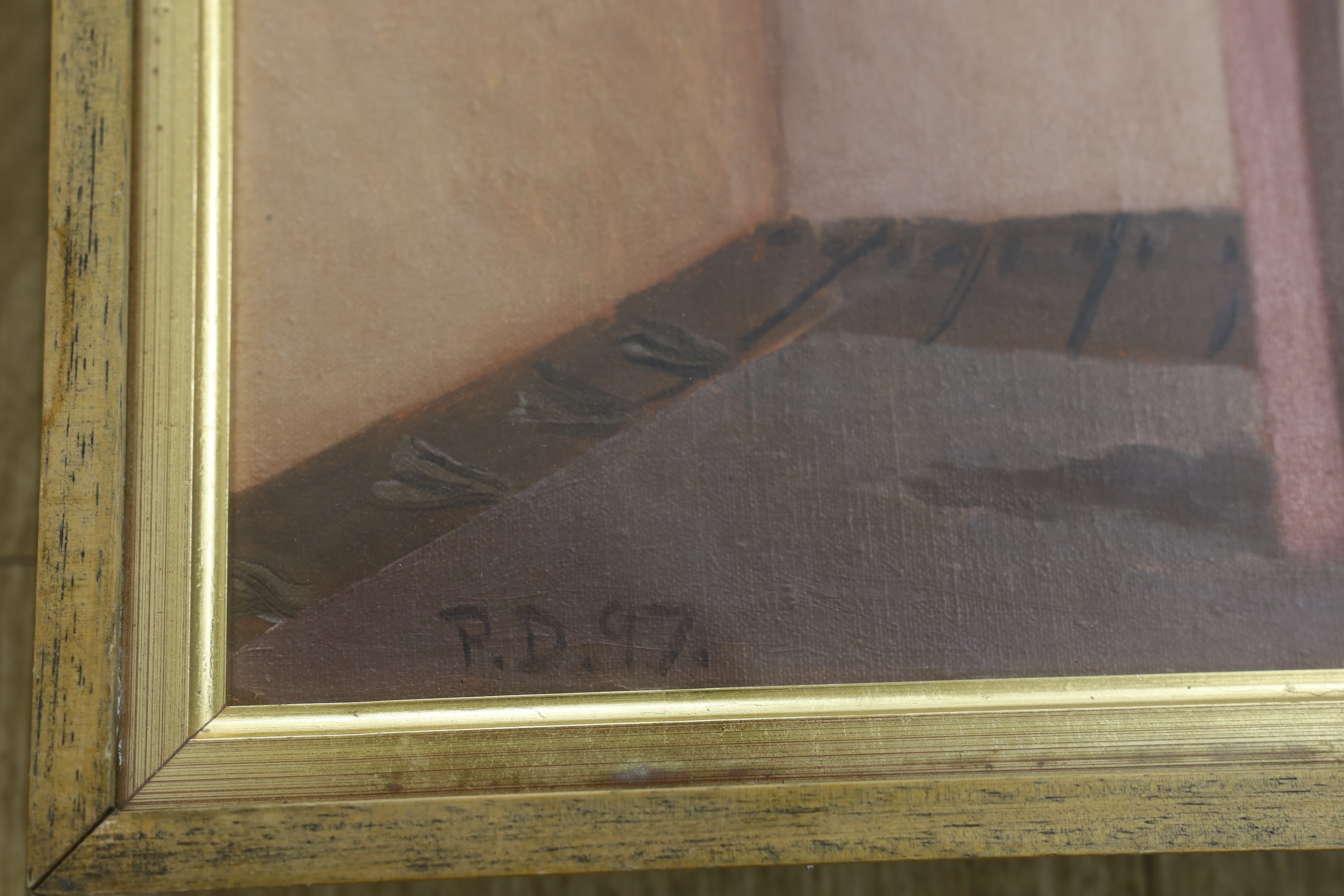 Philip Davies (1953-), oil on linen, 'The Discovery 1997', signed, Christopher Hull Gallery label verso, 42 x 58cm. Condition - fair